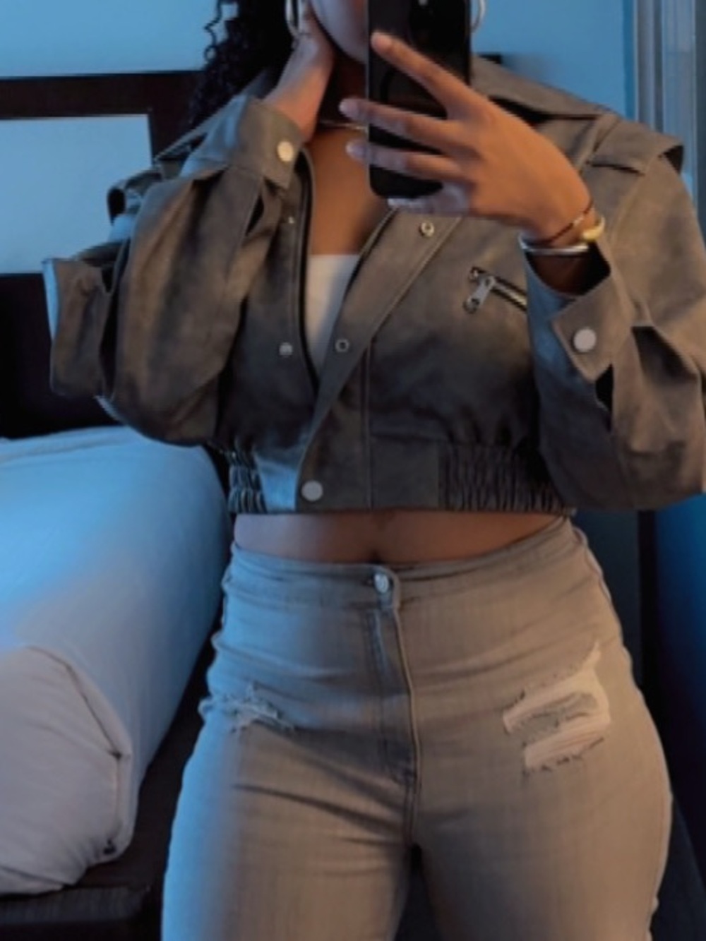Grey Faux Leather Cropped Jacket - Picture 2 of 5